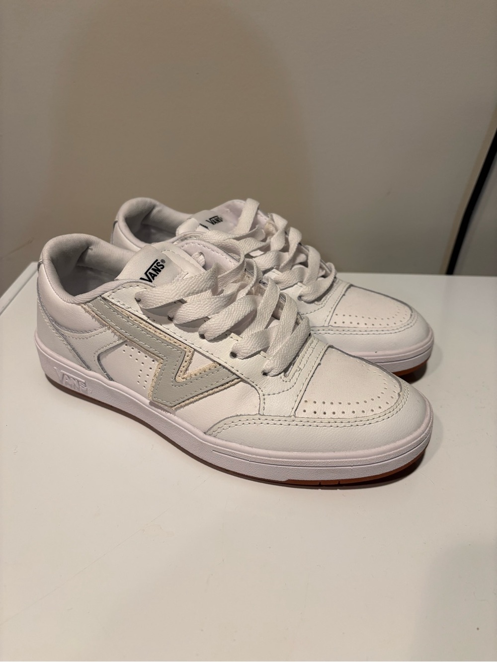 Vans White Leather Low-Top Sneakers with Cream Accent
